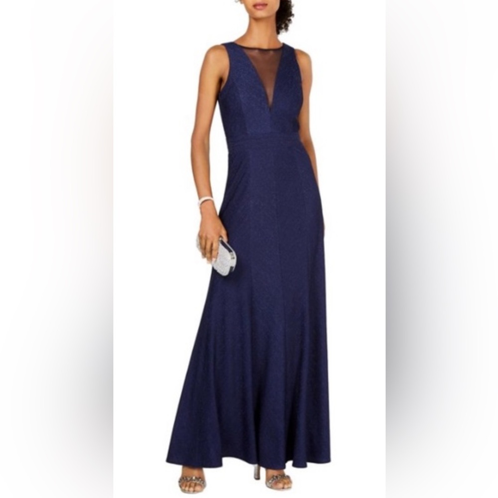 NWT Nightway 12P Metallic Ribbed-Knit Gown Elegant floor length sparkly navy